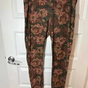 Floral Jeggings Pull On Stretch Pants Brown Rose Print Size 10 12